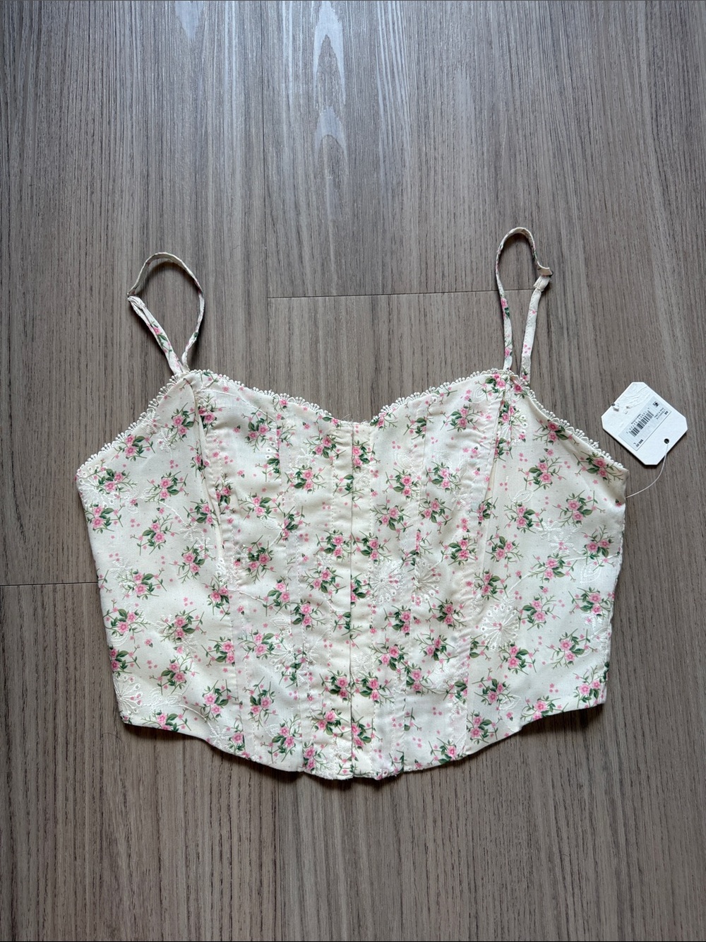 Altar'd State Cream Floral Lace-Trim Cropped Cami